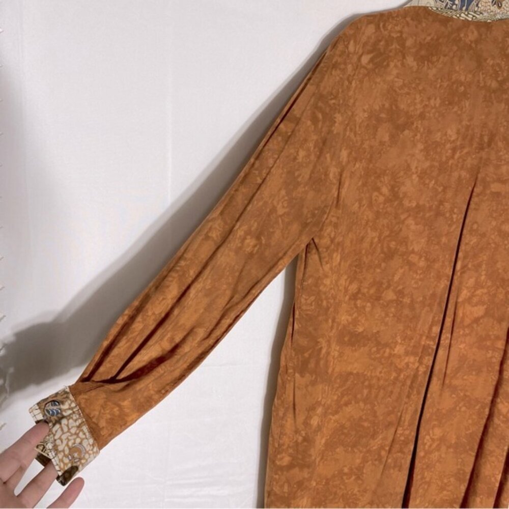 Vintage Nativewear Designs Burnt Orange Stone Wash Long Sleeve Button Up Top M - Picture 9 of 13